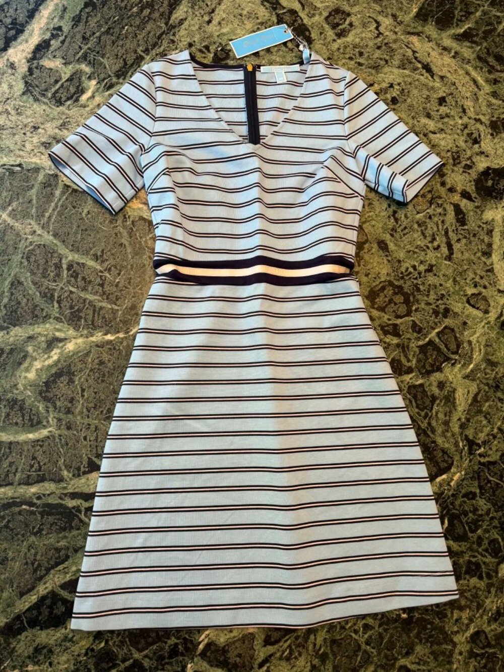 Draper James Stripe Ponte A-Line Dress XS Blue Navy NWT